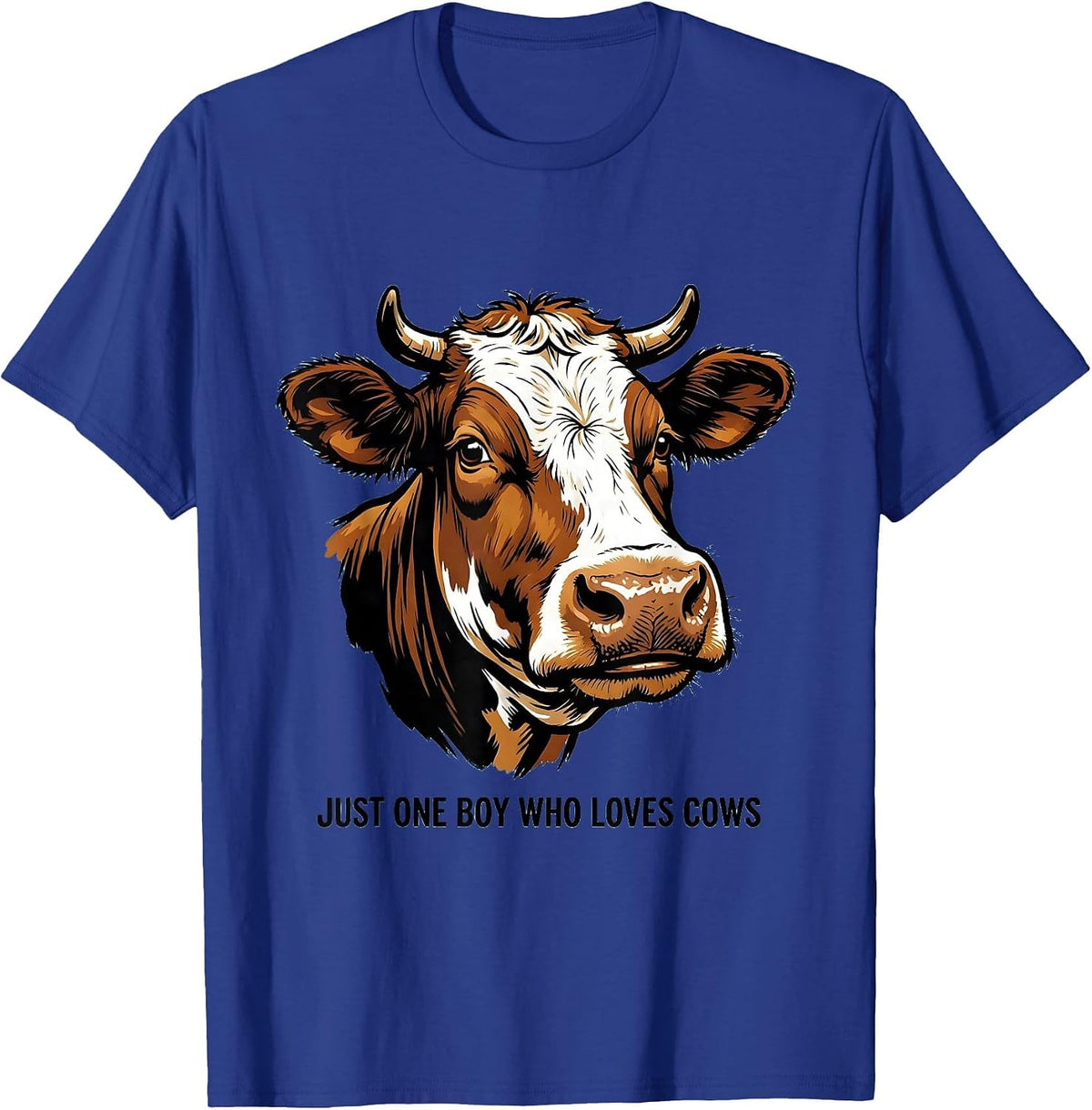 Men's Just One Boy Who Loves Cows Cartoon Farm Kid Humor T-Shirt - Royal Blue