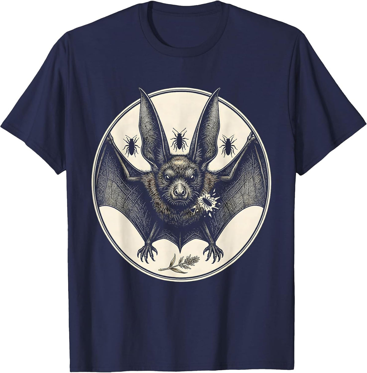 Men's Bat Lover Emblem Bat Conservation Wildlife Gothic T-Shirt - Navy Blue