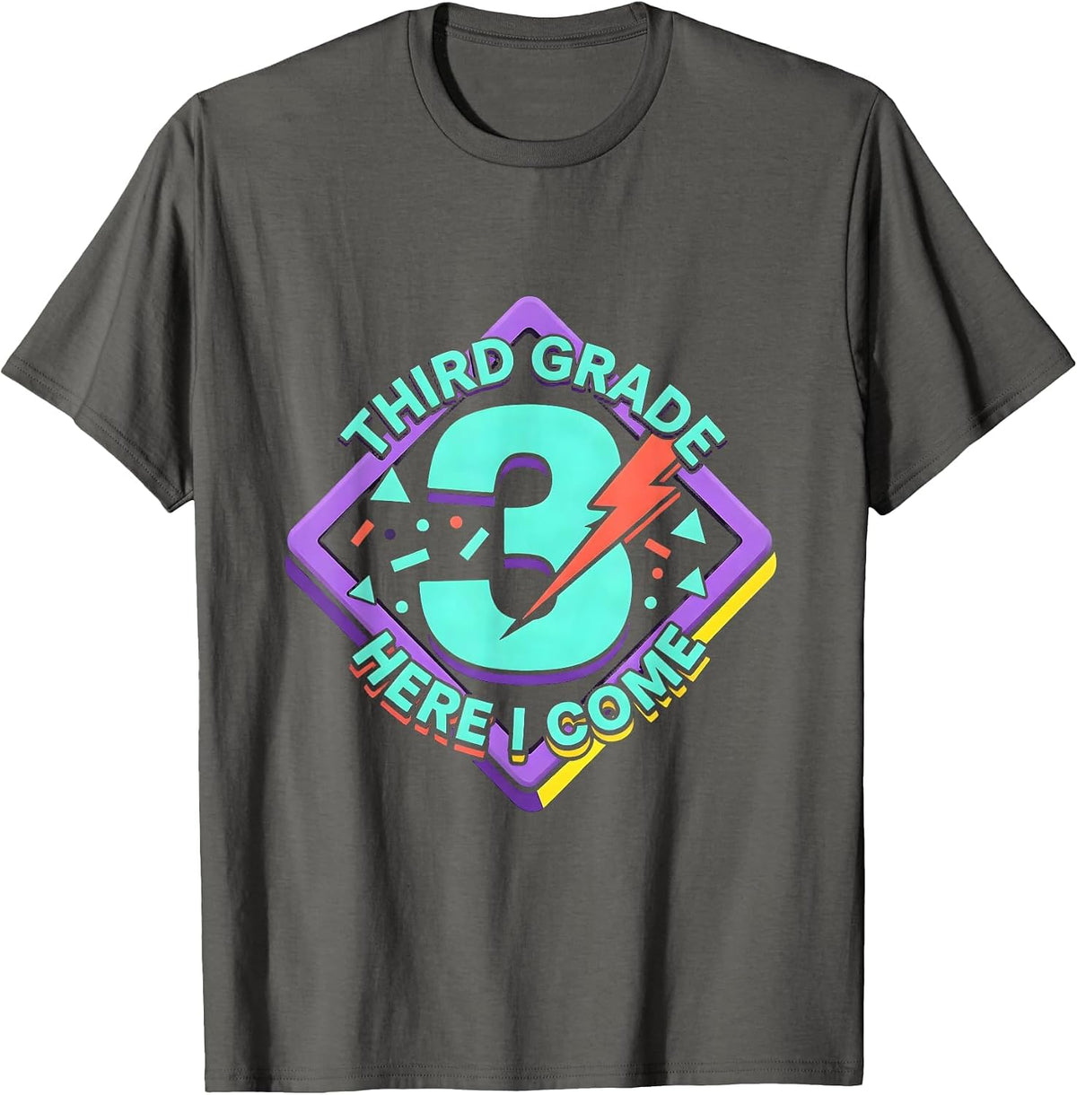 Third Grade Here I Come Retro Teacher Lightning Bolt T-Shirt - Asphalt Grey