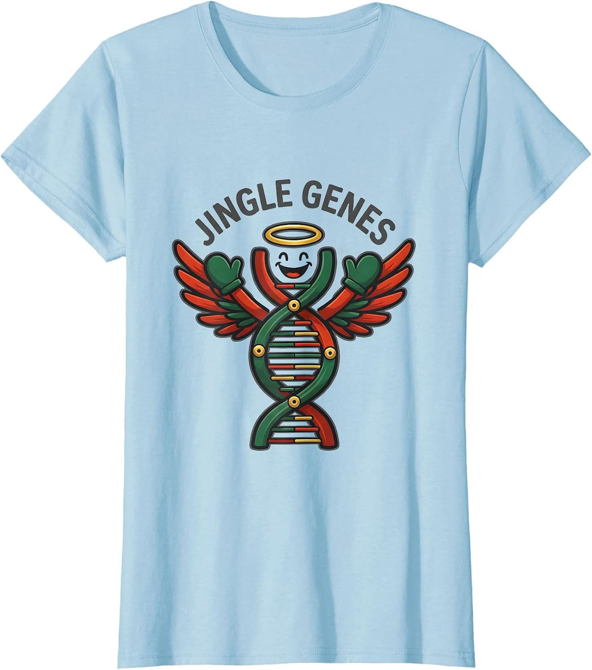 Women's Jingle Genes DNA Helix Christmas Angel Science Teacher Gift T-Shirt - Baby Blue