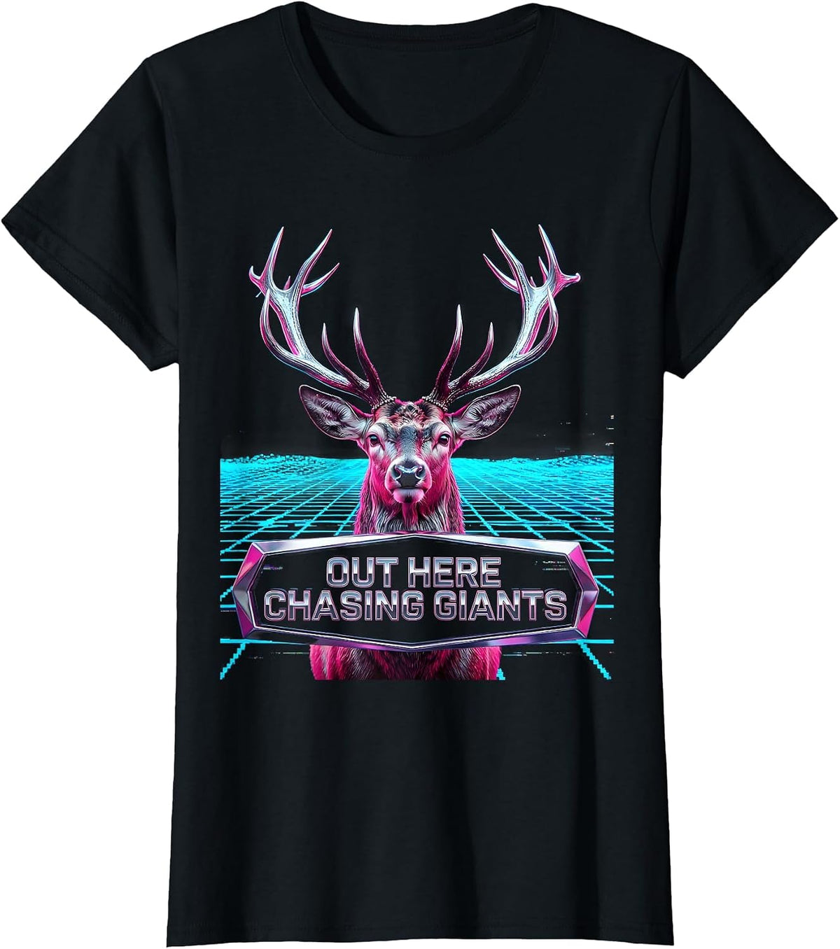 Out Here Chasing Giants Bold Fishing Design T-Shirt - Black