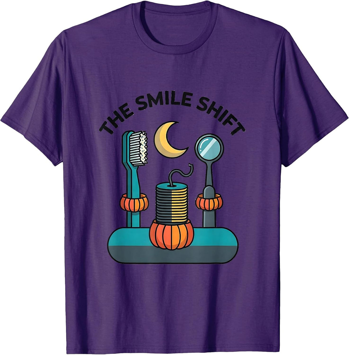 Men's The Smile Shift Flat Vector Halloween Dentist Costume Dental T-Shirt - Purple