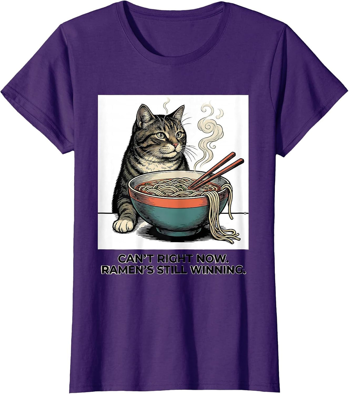 Women's Can't Right Now Ramen's Still Winning Kawaii Cat T-Shirt - Purple