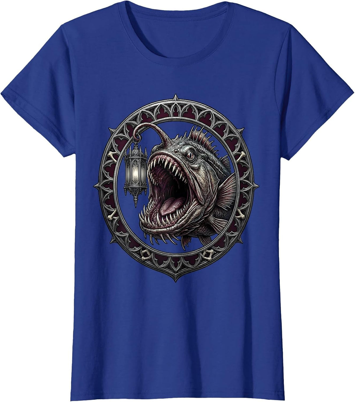 Women's Deep Sea Anglerfish Pirate Darkness Lantern Design T-Shirt - Royal Blue