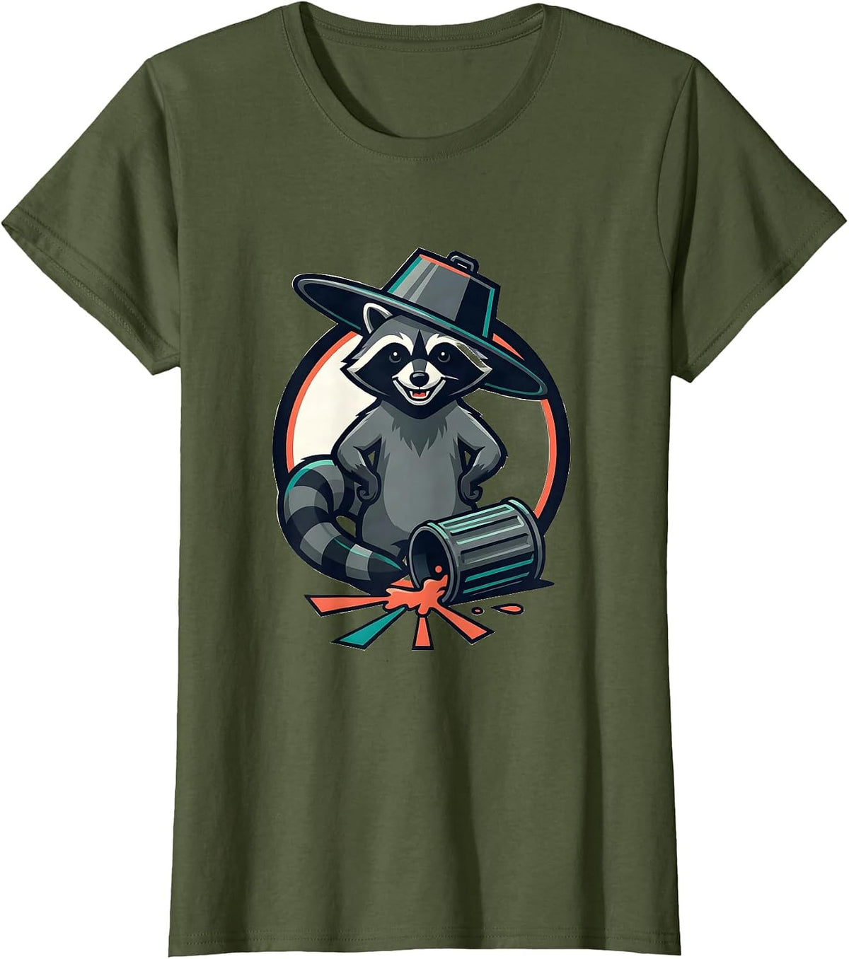 Women's Sealed Raccoon Badge Trashed Panda Funny Gag Gift T-Shirt - Olive Green