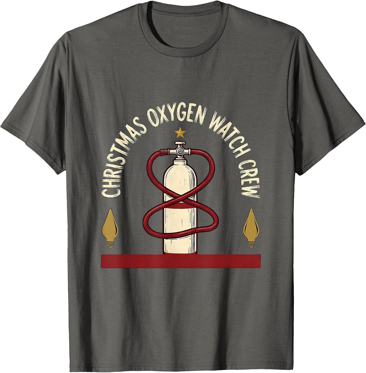 Christmas Oxygen Watch Crew Funny Respiratory Therapist RT T-Shirt - Asphalt Grey
