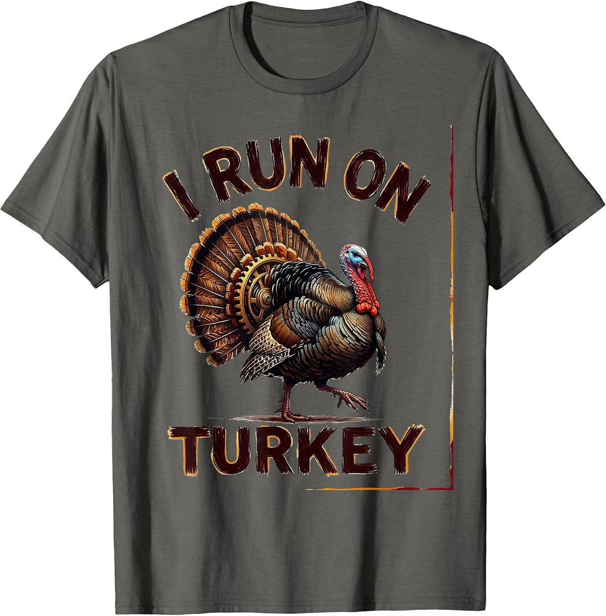 Men's I Run On Turkey Funny Thanksgiving Design T-Shirt - Asphalt Grey