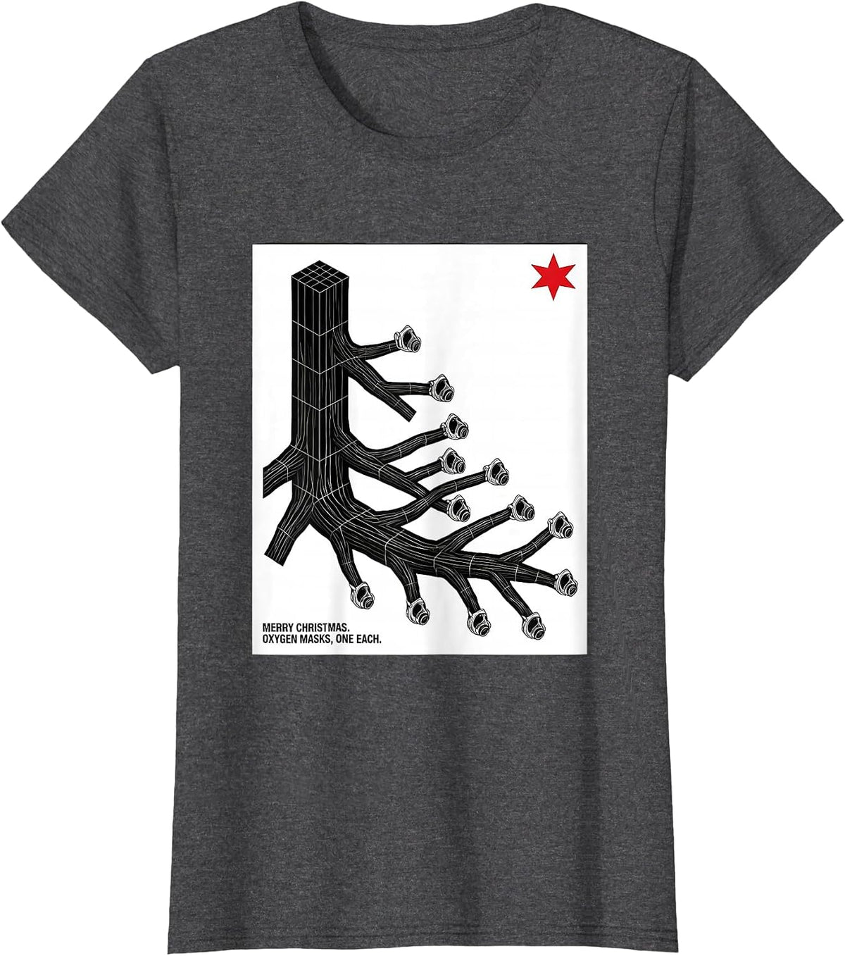 Women's Merry Christmas Oxygen Masks One Each Respiratory Therapist T-Shirt - Dark Heather Grey