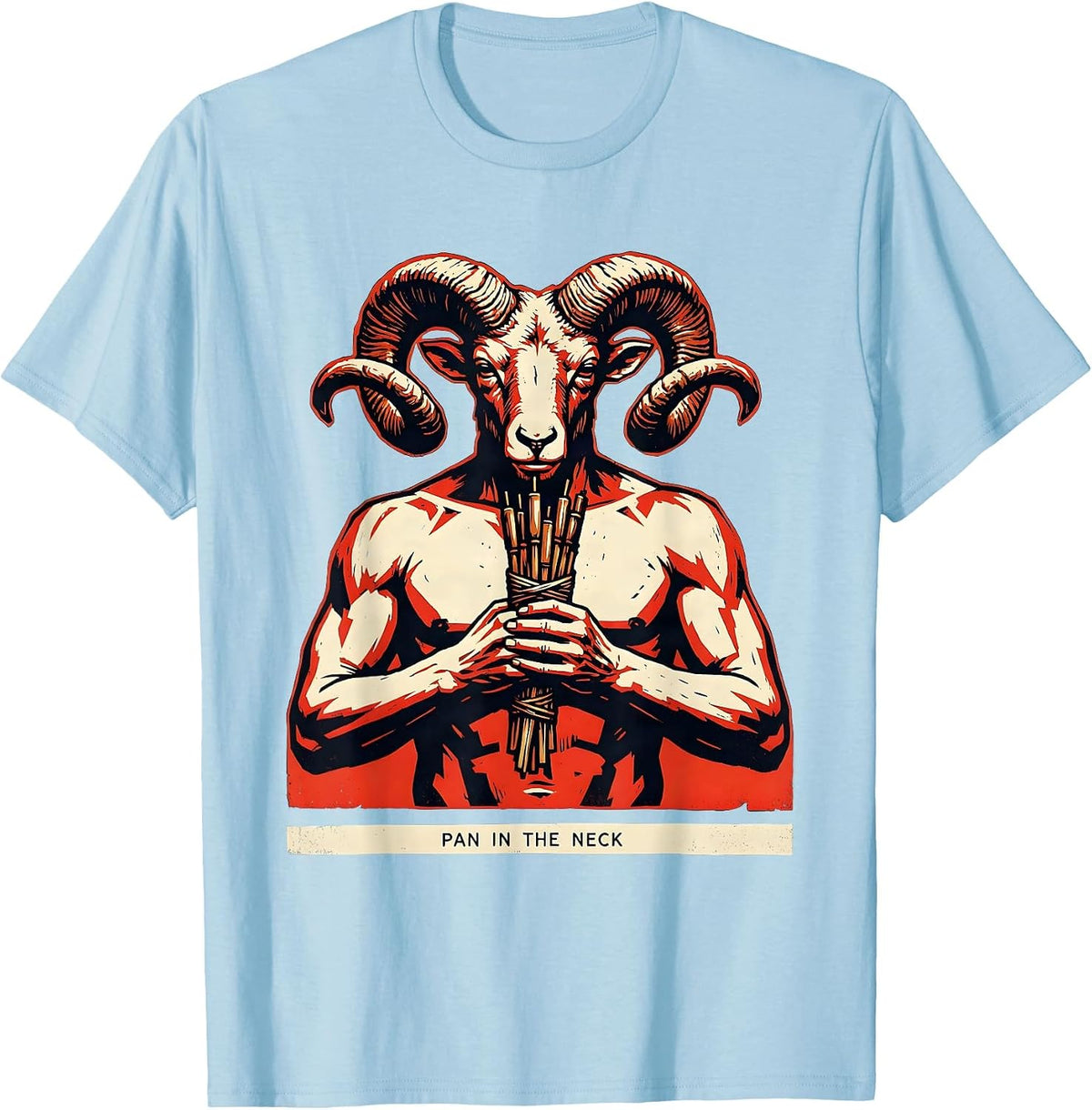 Men's Pan In The Neck Funny Greek Mythology Gods Pun Parody T-Shirt - Baby Blue