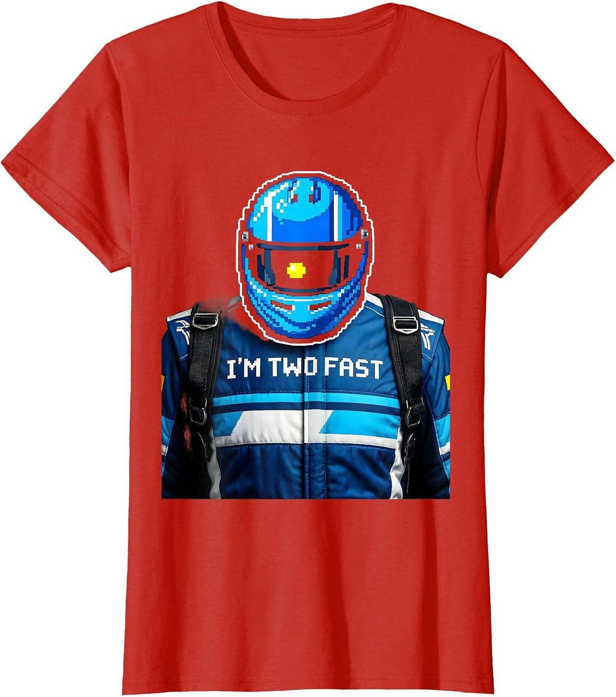Women's I'm Two Fast Pixel Art Race Car Family Birthday Matching T-Shirt - Red