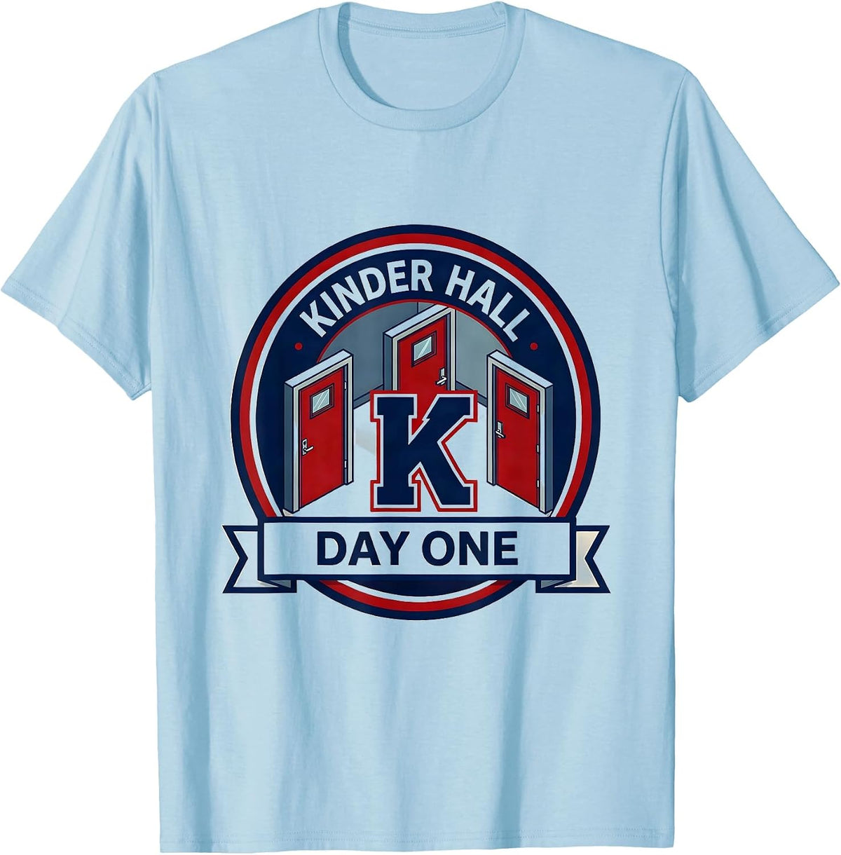 Men's Kinder Hall Day One Playful Kindergarten Teacher Back To T-Shirt - Baby Blue