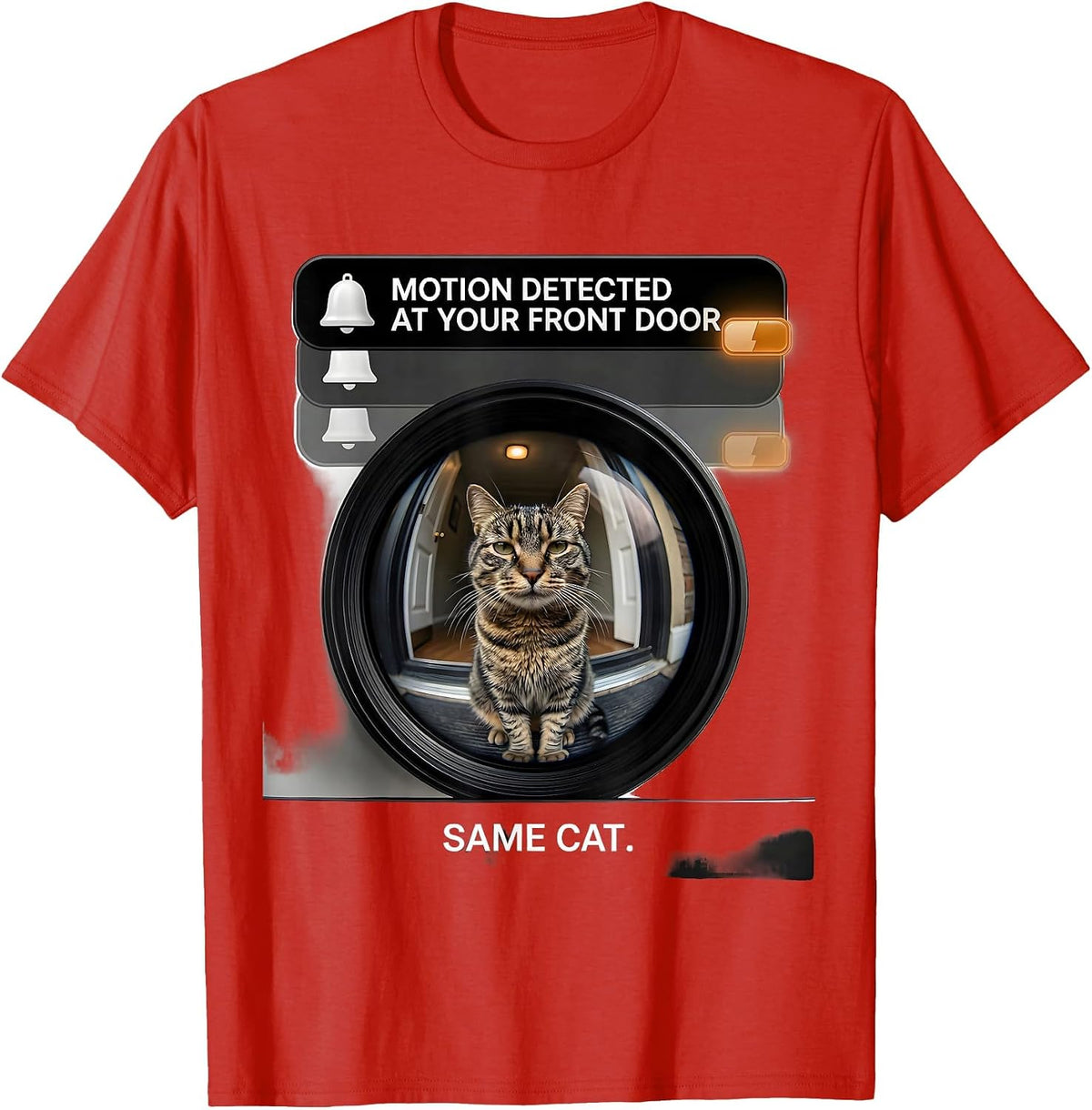 Men's Motion detected at your front door. Same cat. Funny T-Shirt - Red