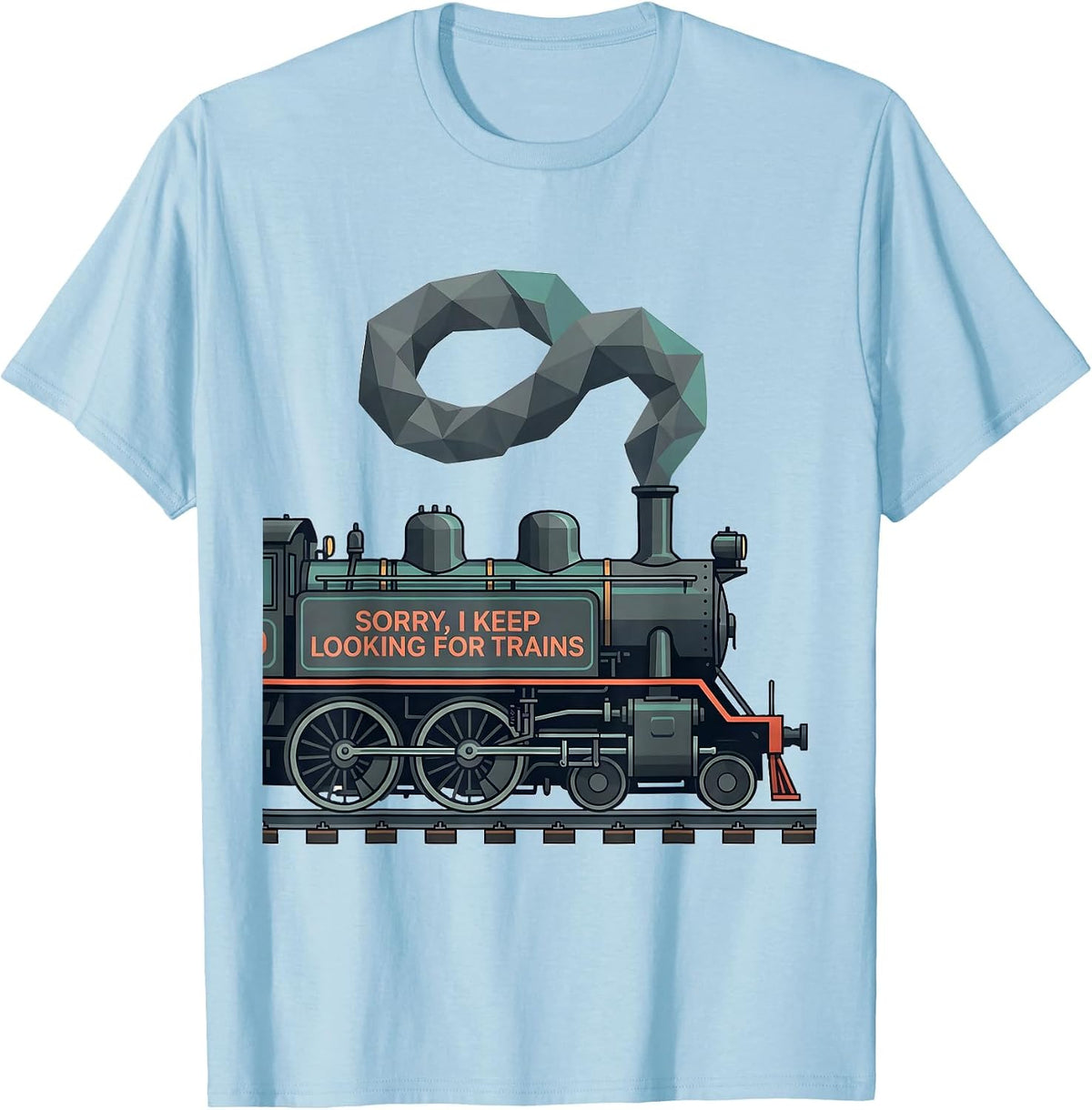 Men's Sorry, I Keep Looking For Trains Vintage Steam Train T-Shirt - Baby Blue