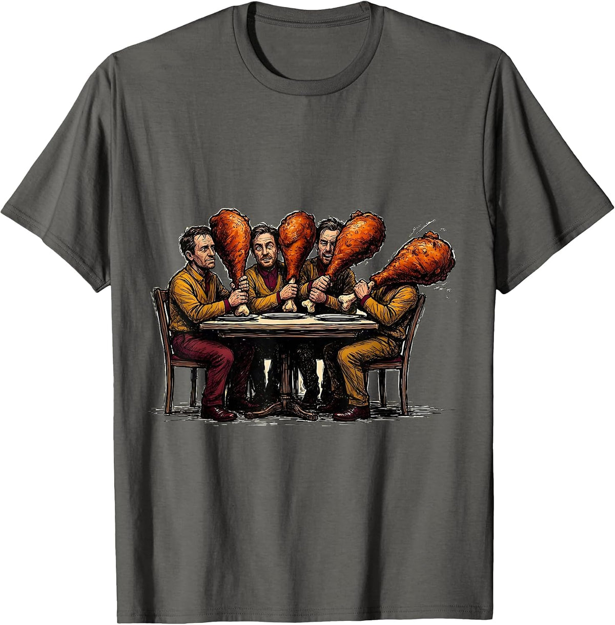 Turkey Drumstick Crew Matching Thanksgiving Humor T-Shirt - Asphalt Grey