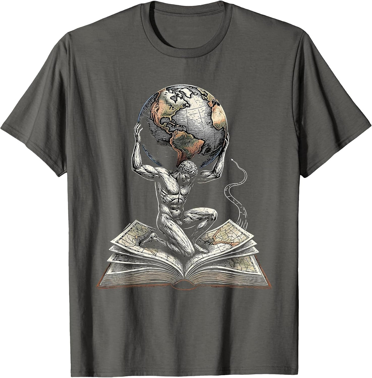 Atlas Bearing Map Book Greek Mythology Gods Humor T-Shirt - Asphalt Grey