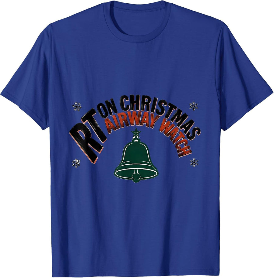 RT On Christmas Airway Watch Respiratory Therapist Holiday T-Shirt - Royal Blue