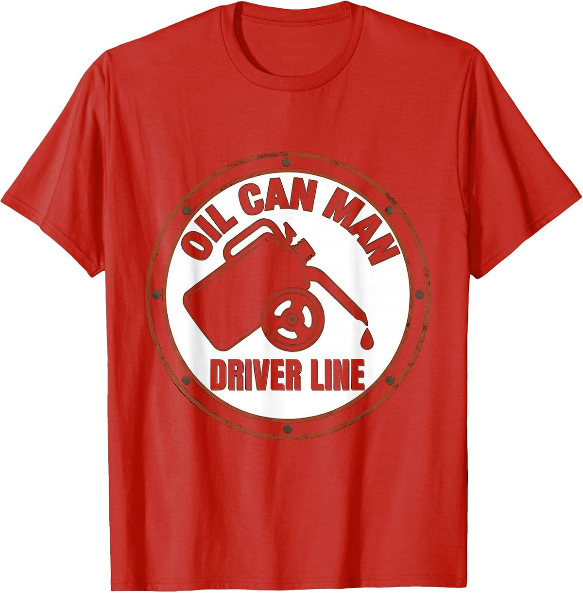 Men's Oil Can Man Driver Line Vintage Steam Locomotive Train T-Shirt - Red