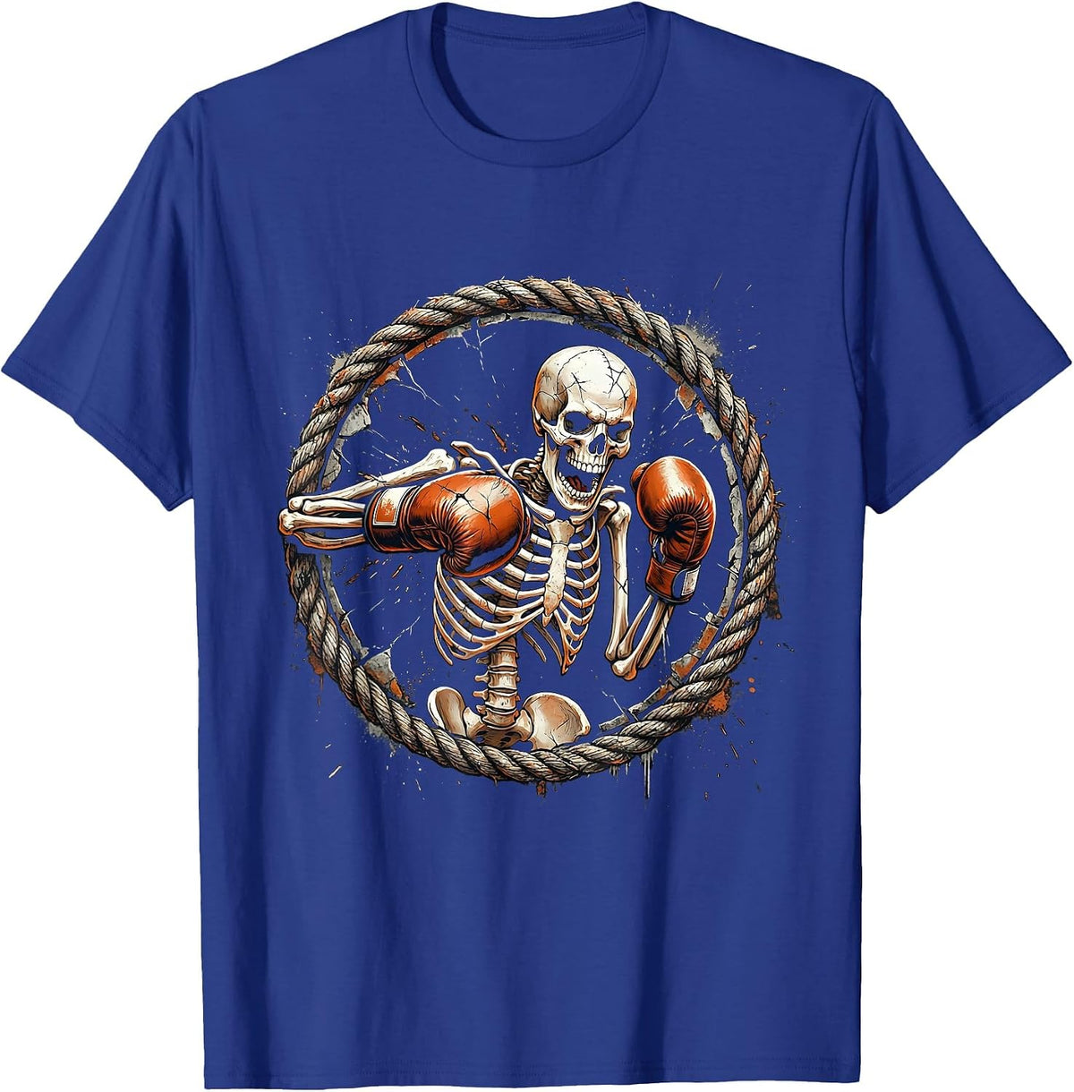 Skeleton Boxer Mid-Punch Ring Spotlight Graphic T-Shirt - Royal Blue