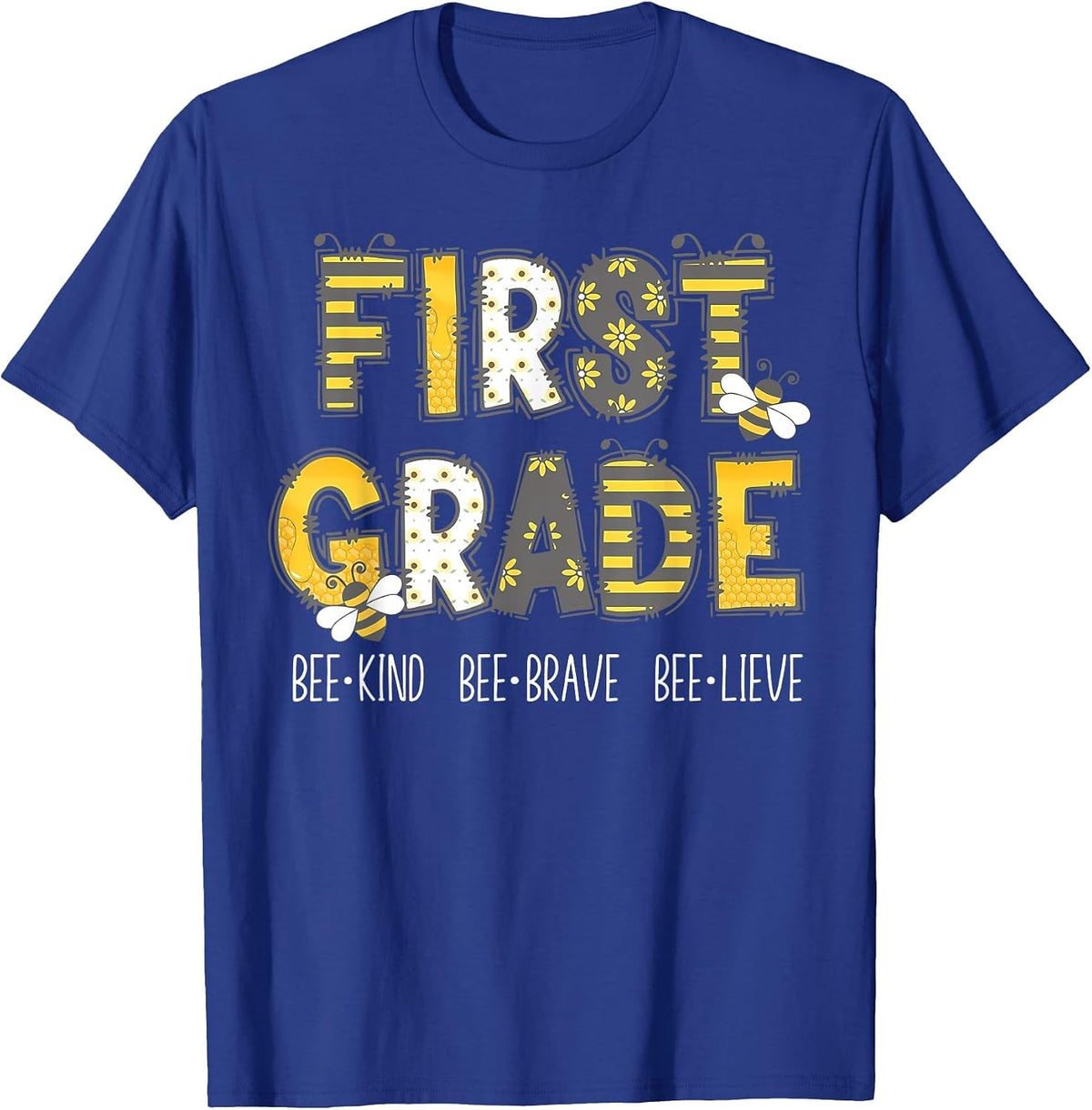 Groovy Bee Kind First Grade Teacher 1st Squad Student Grad T-Shirt - Royal Blue