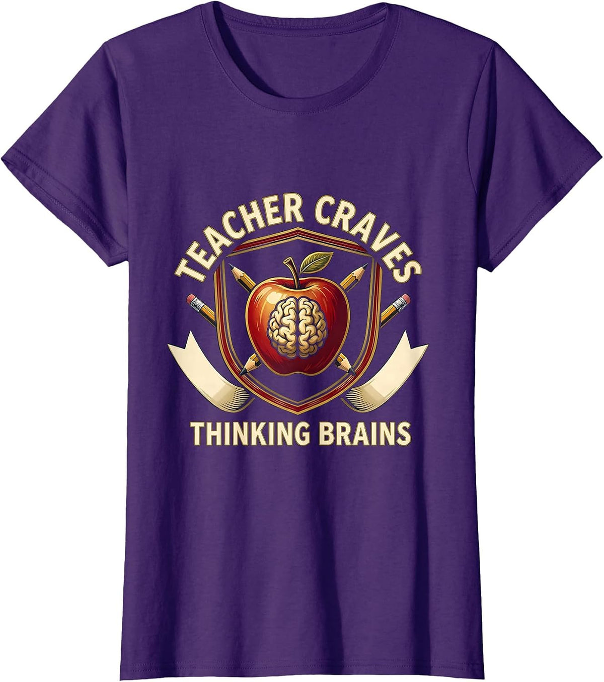 Women's Teacher Craves Thinking Brains Funny Teacher Halloween Humor T-Shirt - Purple