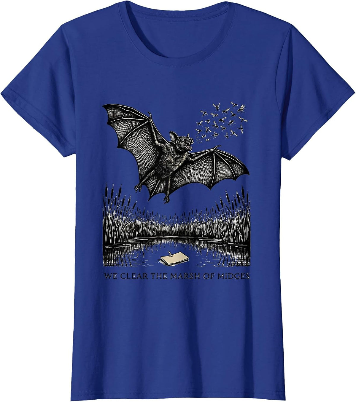 Women's We Clear The Marsh Of Midges Vintage Bat Lover Wildlife T-Shirt - Royal Blue