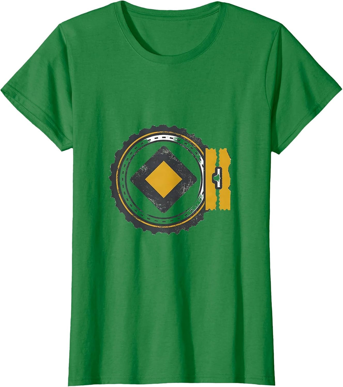 Women's Lift Ticket Badge Double Diamond Ski Snowboard Humor T-Shirt - Kelly Green