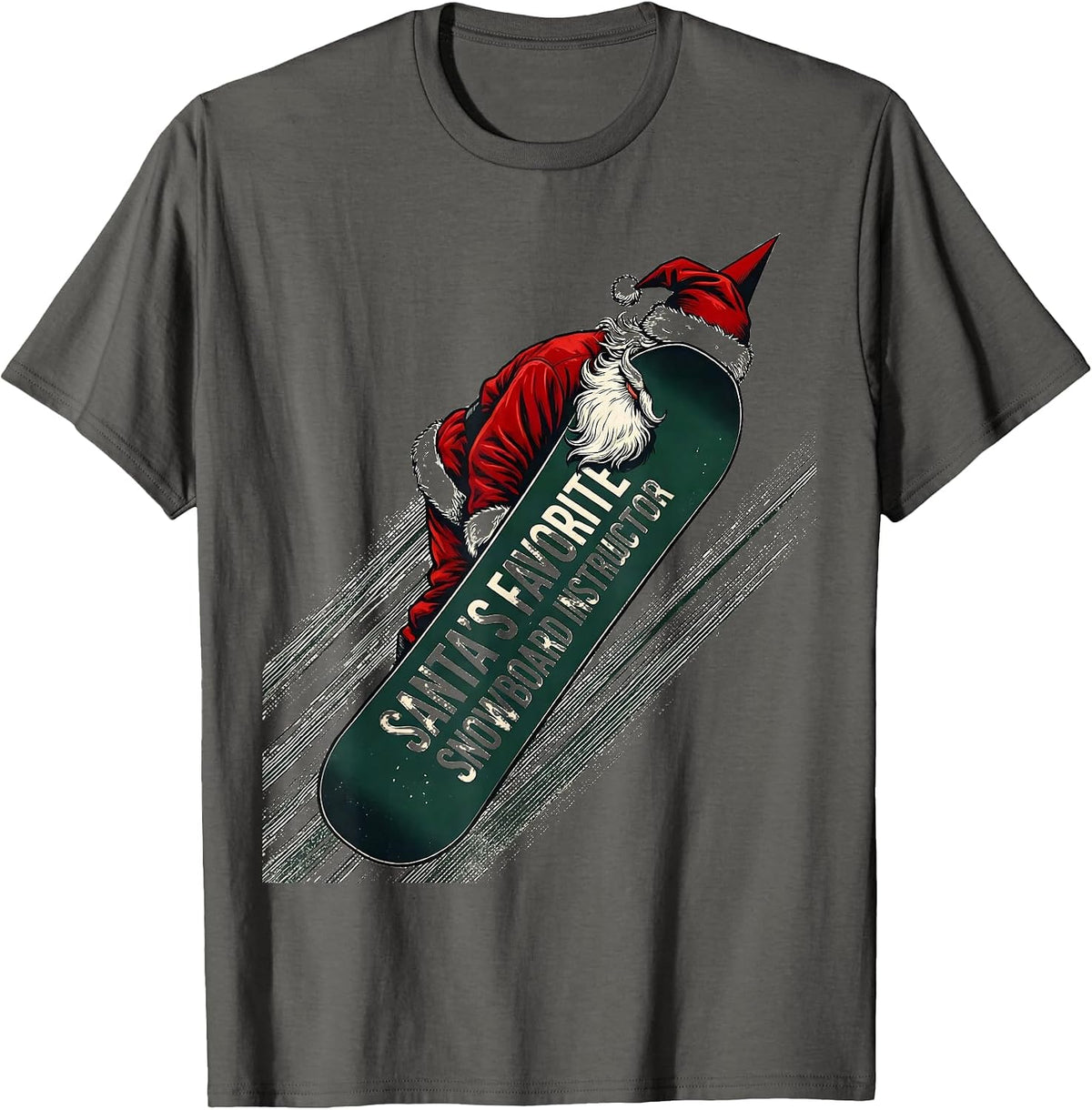 Men's Santa's Favorite Snowboard Instructor Funny Snowboarder T-Shirt - Asphalt Grey