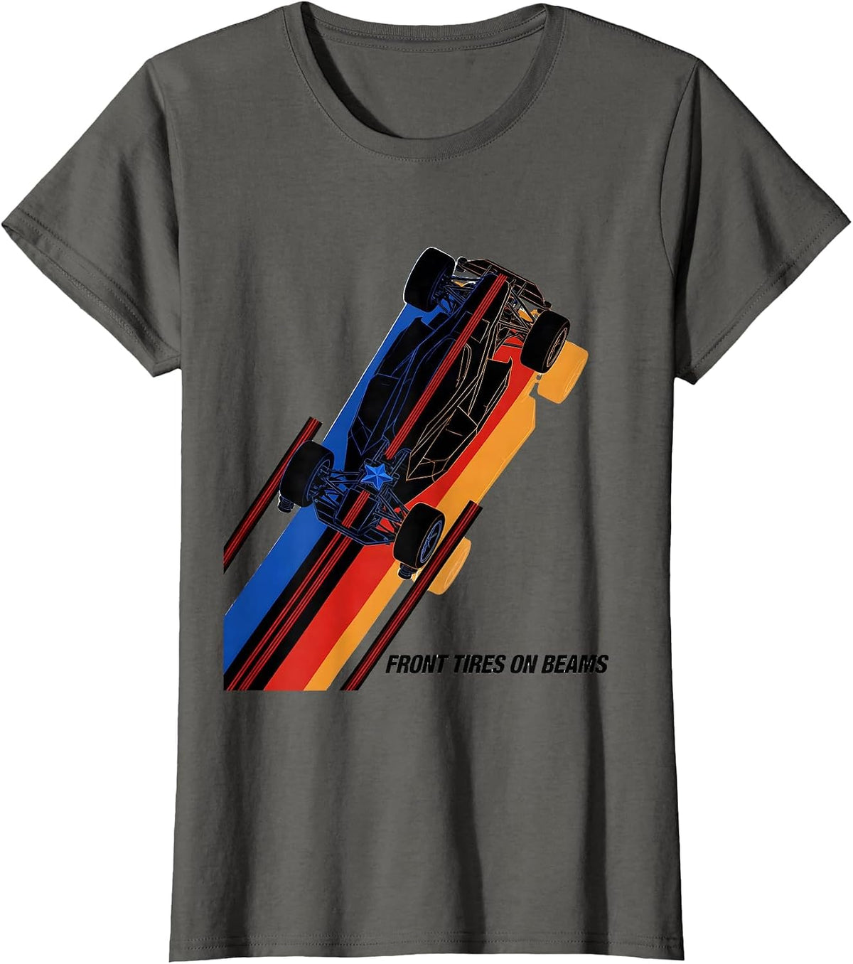 Women's Front Tires On Beams Futurist RC Drag Racing Patriotic T-Shirt - Asphalt Grey