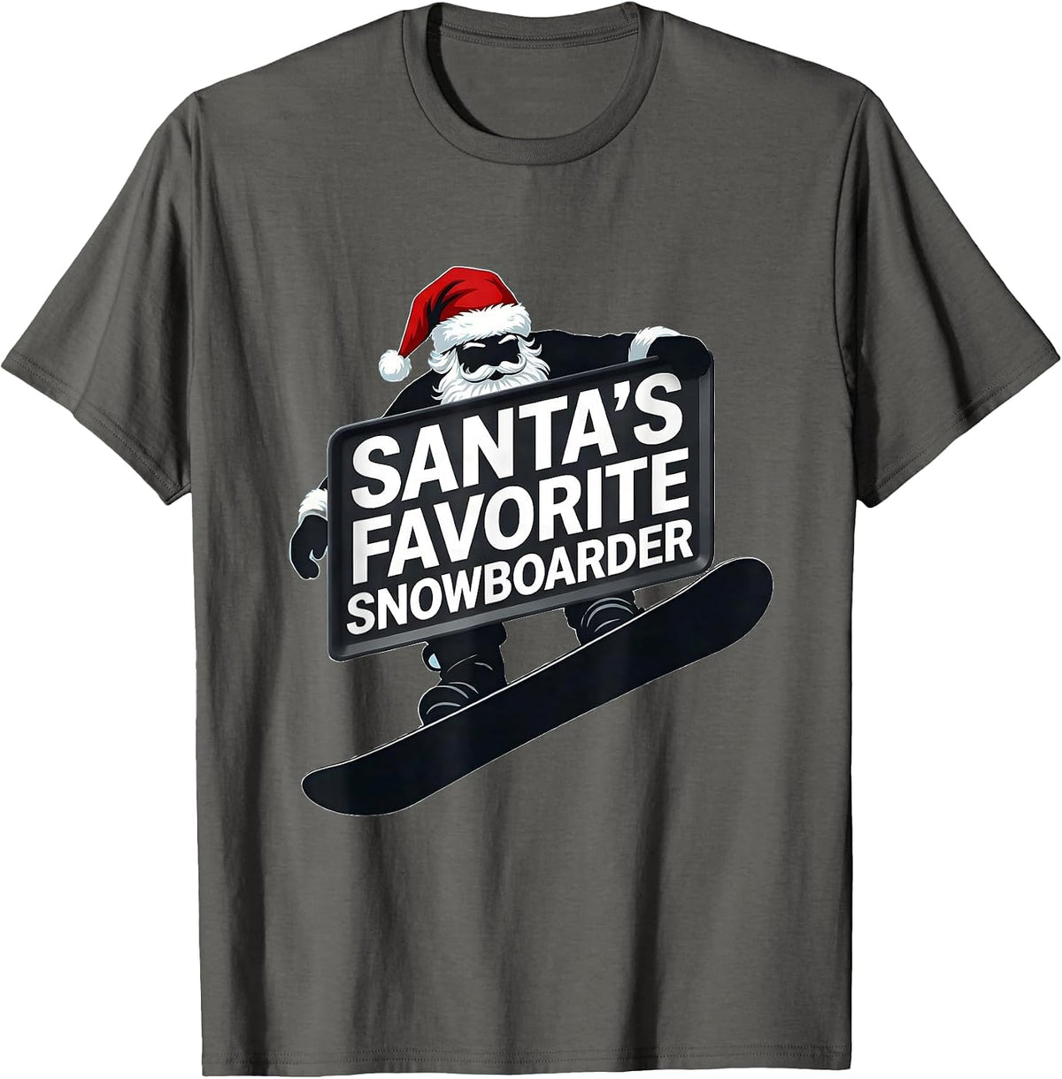 Men's Santa's Favorite Snowboarder Funny Snowboarder Christmas T-Shirt - Asphalt Grey