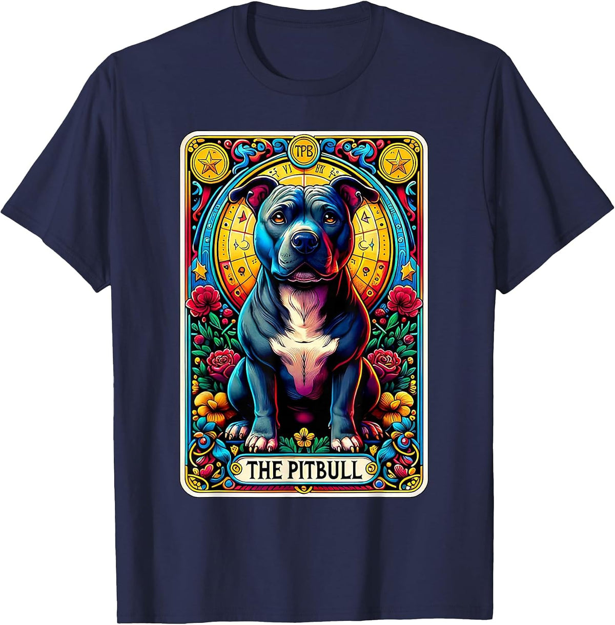 The Pitbull Tarot Card Dog Lover American Pit Bull Terrier T-Shirt - Navy Blue