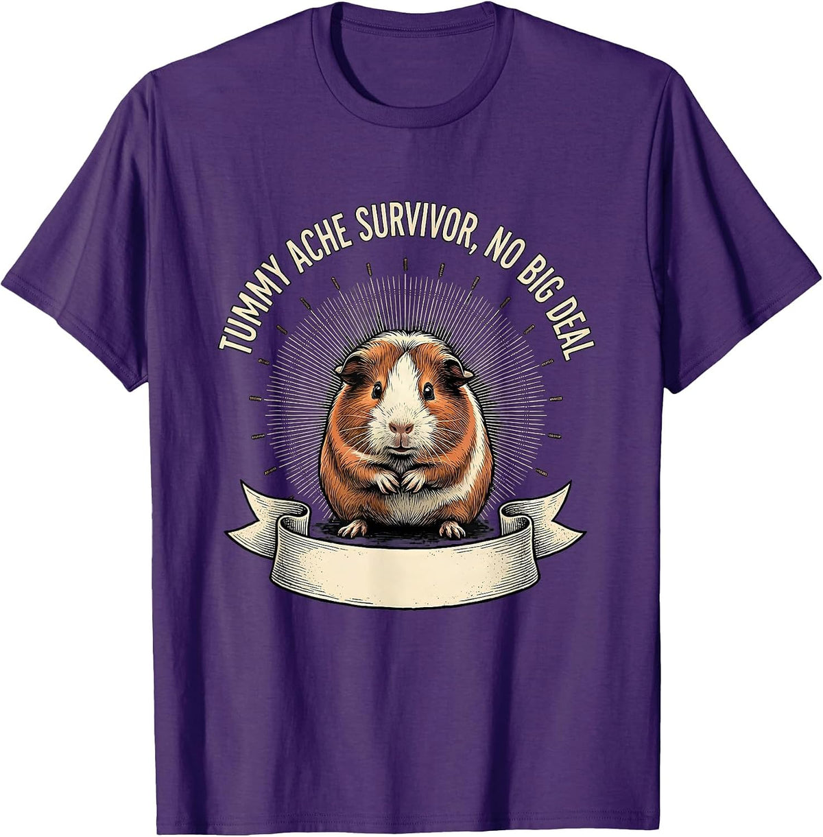 Men's Tummy Ache Survivor No Big Deal Funny Guinea Pig Meme Humor T-Shirt - Purple