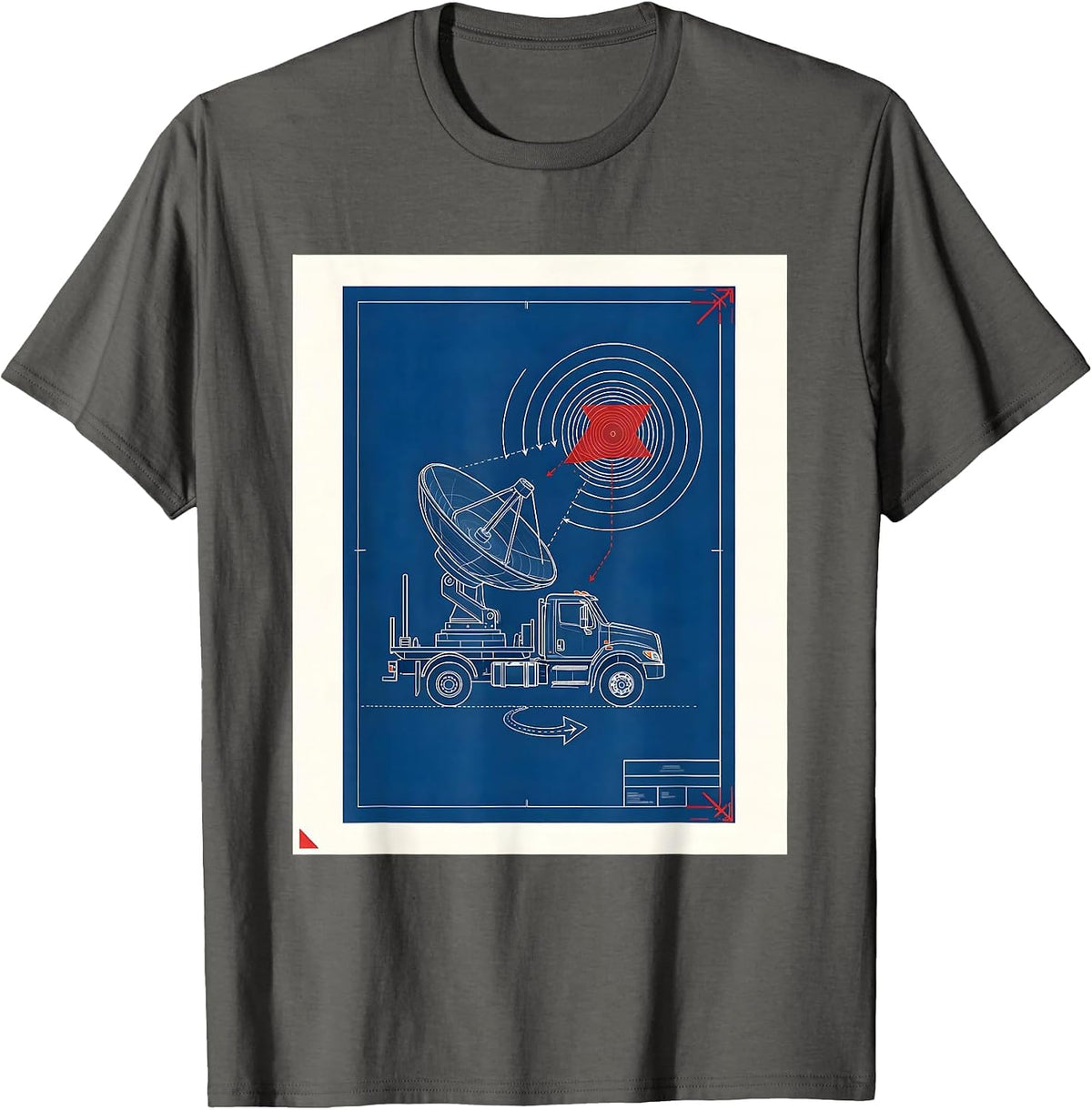 Men's Blueprint Doppler Radar Truck Storm Chaser Meteorology T-Shirt - Asphalt Grey
