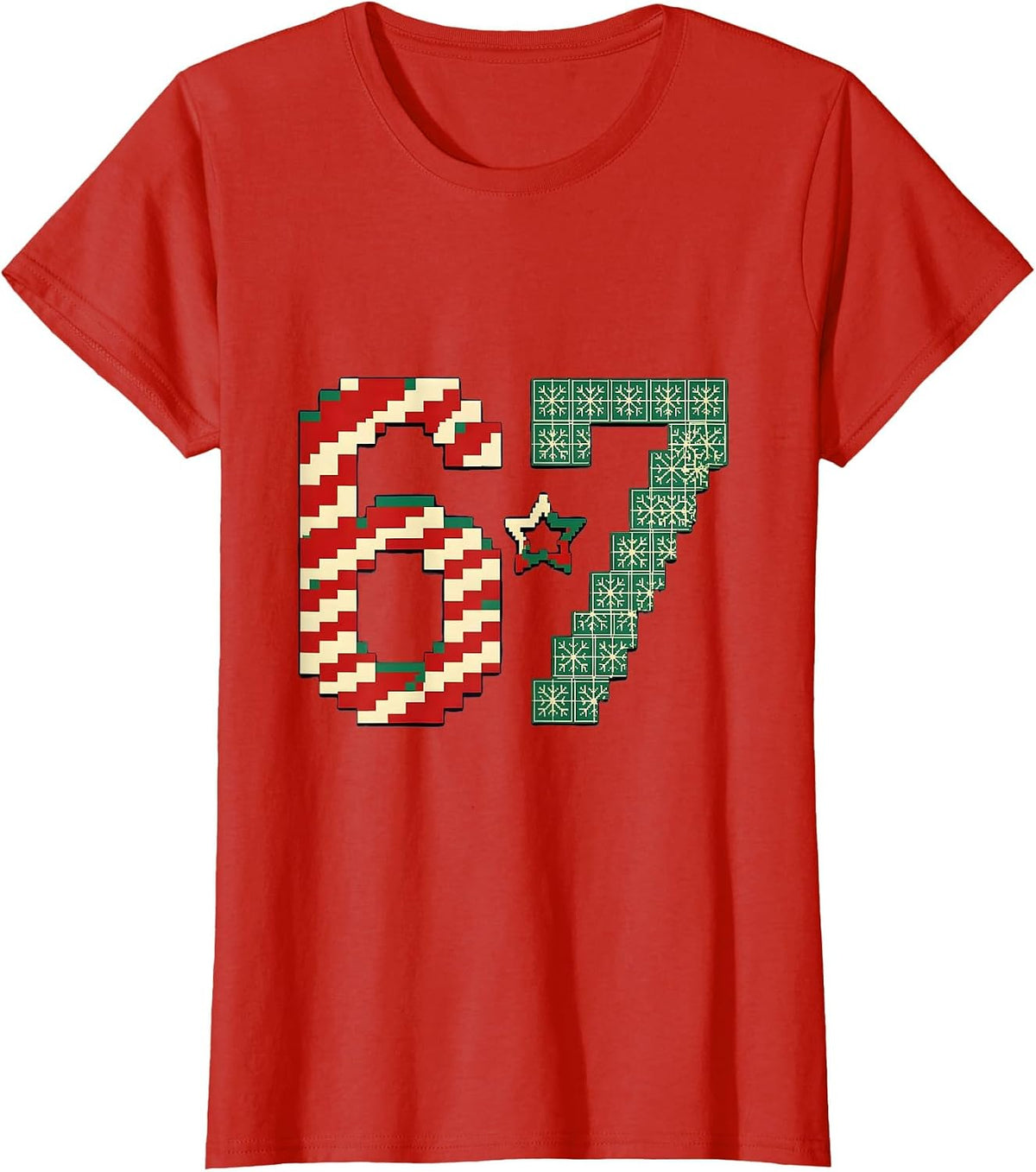 6 7 Pixel Art Christmas Meme Gen Alpha Slang T-Shirt - Red