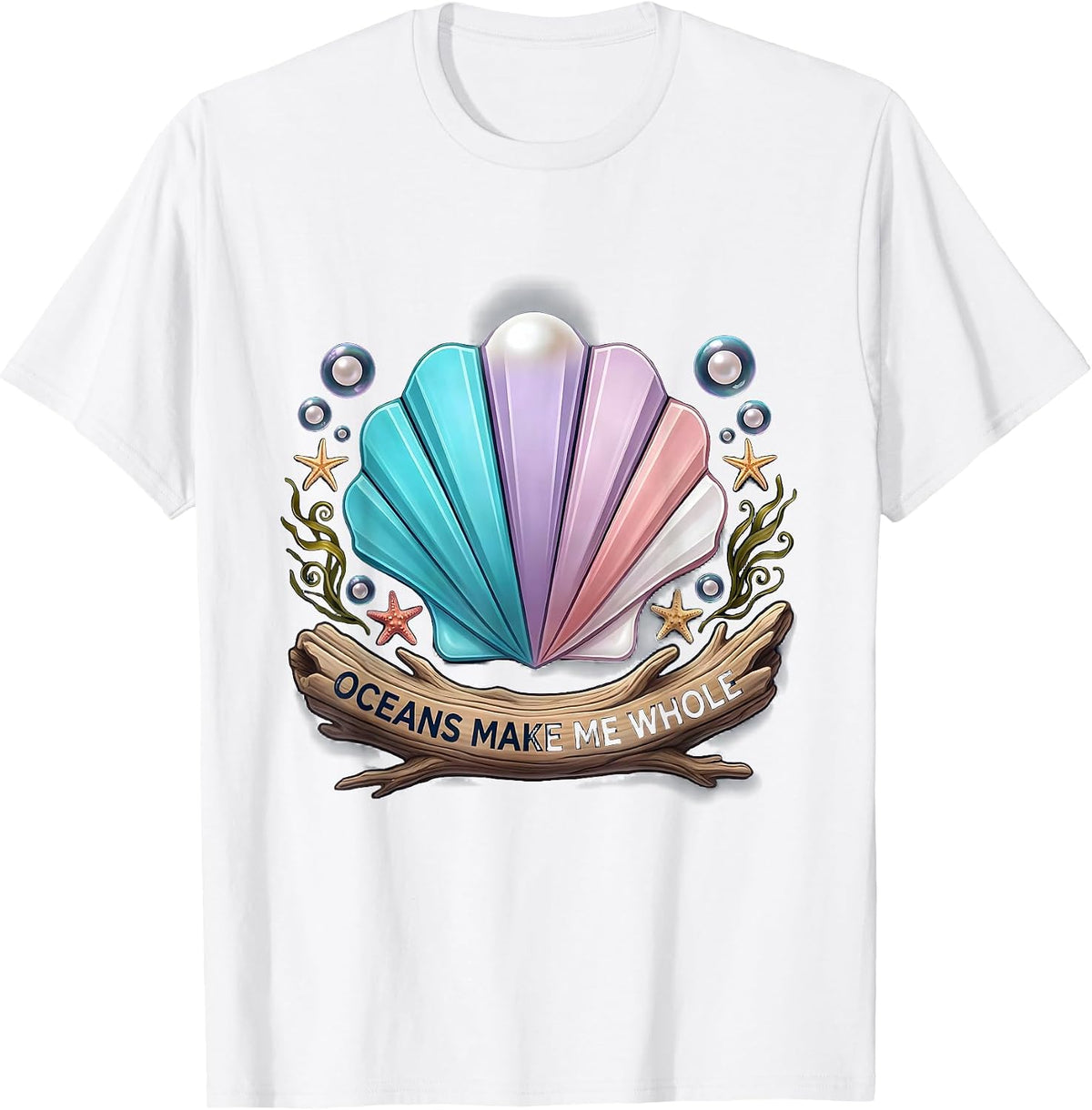 Men's Oceans Make Me Whole Fish Lover Design T-Shirt - White