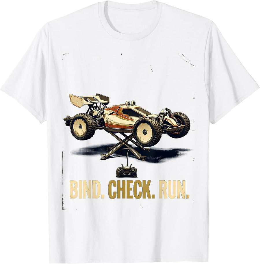 Men's Bind. Check. Run Vintage RC Car Racing Drag Racing T-Shirt - White
