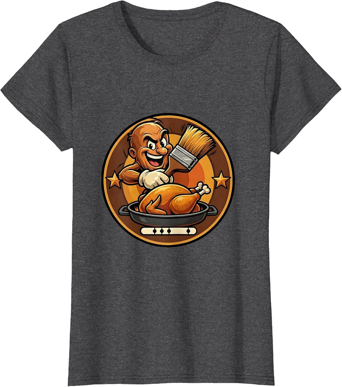 Women's Sealed Turkey Badge Cartoon Thanksgiving Humor T-Shirt - Dark Heather Grey