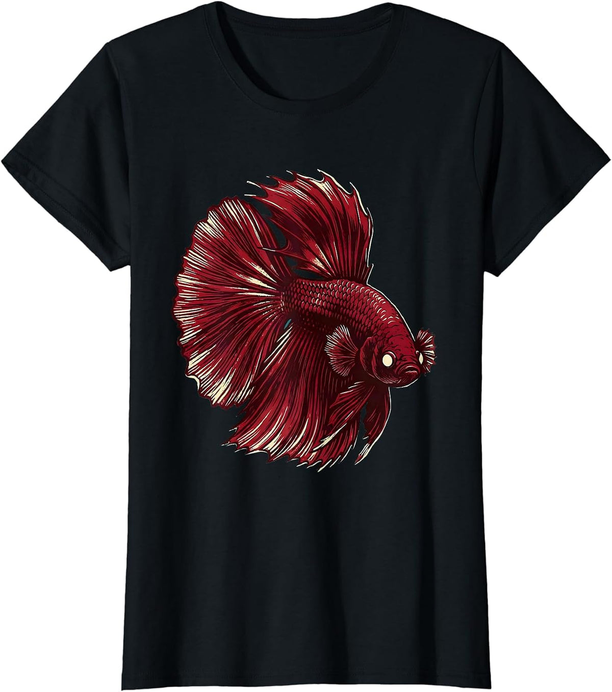Colorful Betta Fish Flowing Fins Illustration T-Shirt - Black