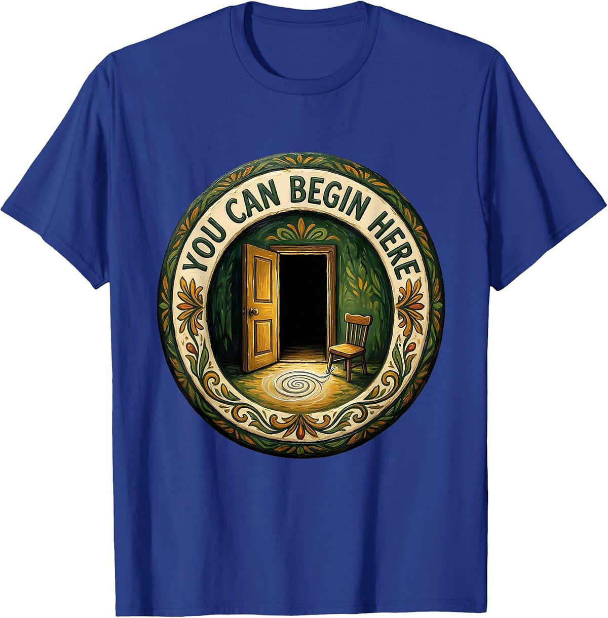 You Can Begin Here Folk Art Mental Health Counselor T-Shirt - Royal Blue
