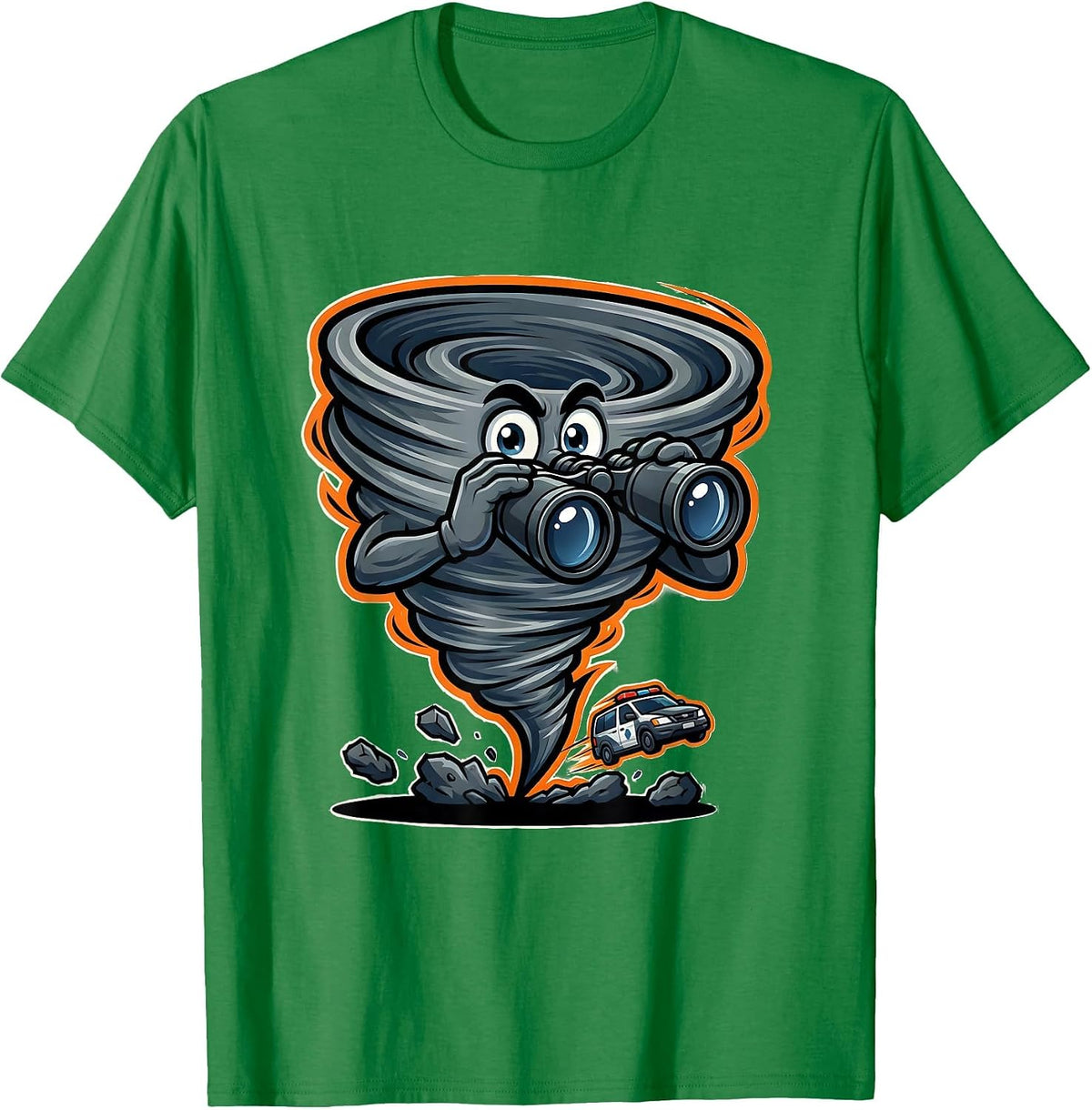 Men's Wide-Eyed Tornado Mascot Storm Chaser Meteorology Humor T-Shirt - Kelly Green