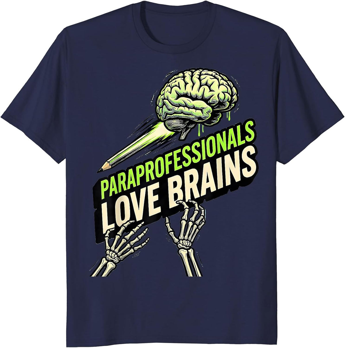 Men's Paraprofessionals Love Brains Funny Zombie Halloween Costume T-Shirt - Navy Blue