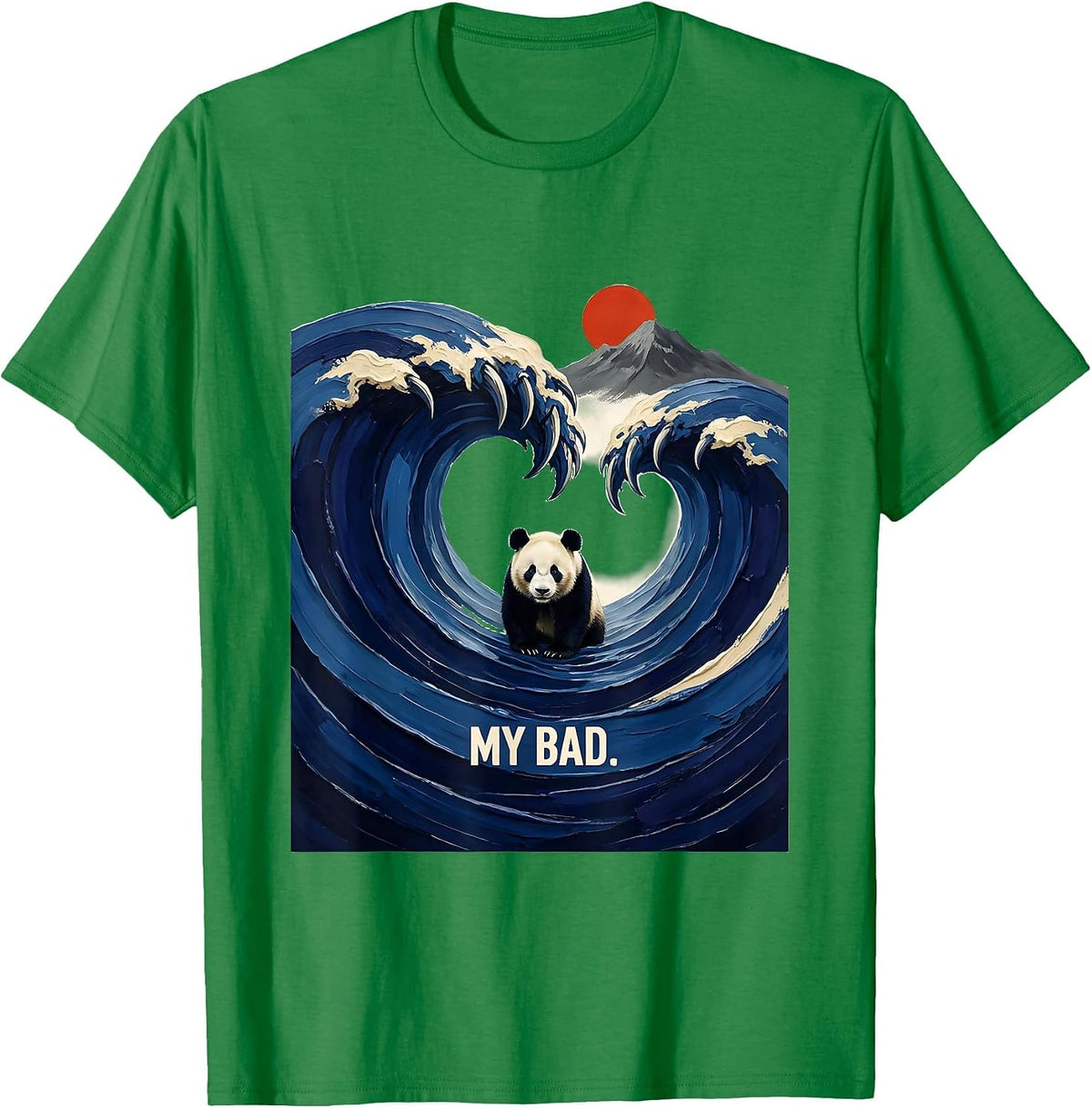 Men's My Bad Funny Japanese Art Panda Lover Ukiyo-e Style T-Shirt - Kelly Green