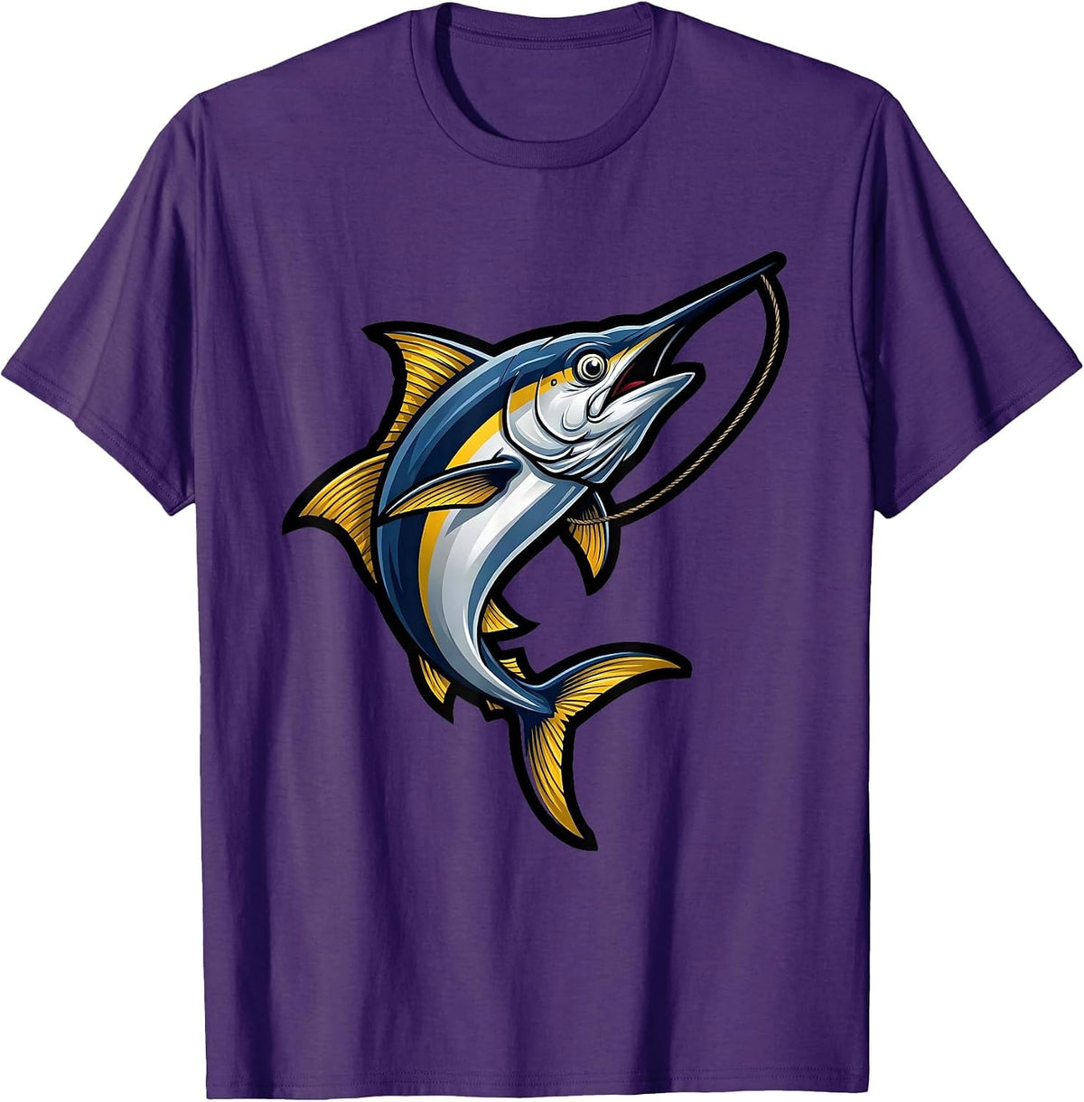 Massive Tuna Mid-Air Catch Fishing Graphic T-Shirt - Purple
