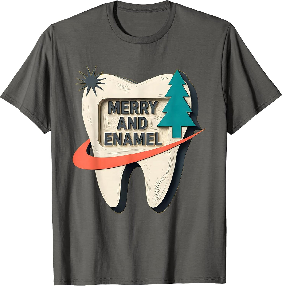 Merry and Enamel Midcentury Modern Dental Christmas Dentist T-Shirt - Asphalt Grey