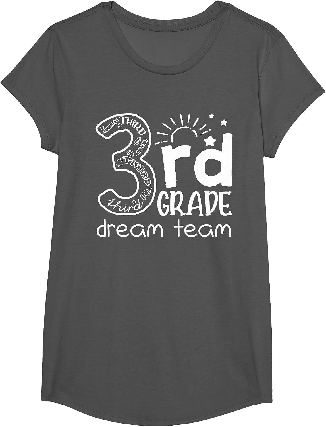 Third Grade Dream Team Back to School 3rd Grade Teacher T-Shirt - Girls Asphalt Grey