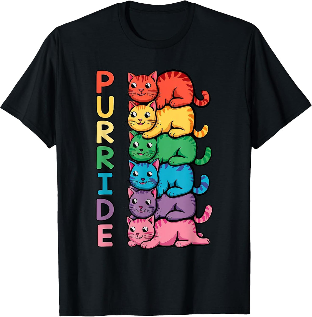 Gay Pride Month Ally Cat Funny LGBTQ Rainbow Men Women Kids T-Shirt - Black