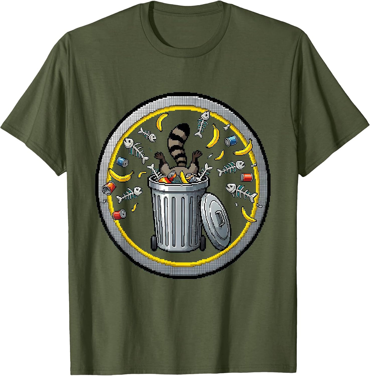 Men's Raccoon Dumpster Dive Funny Trash Panda Graphic T-Shirt - Olive Green