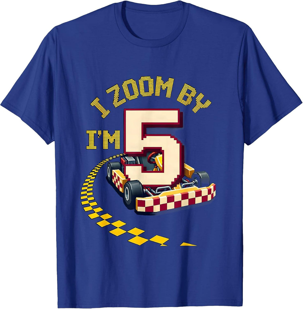 I Zoom By, I'm Five Pixel Art Race Car Birthday Kids T-Shirt - Royal Blue