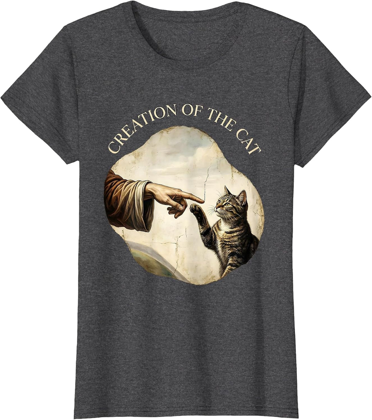 Women's Creation Of The Cat Funny Cat Meme Religious Art Parody T-Shirt - Dark Heather Grey
