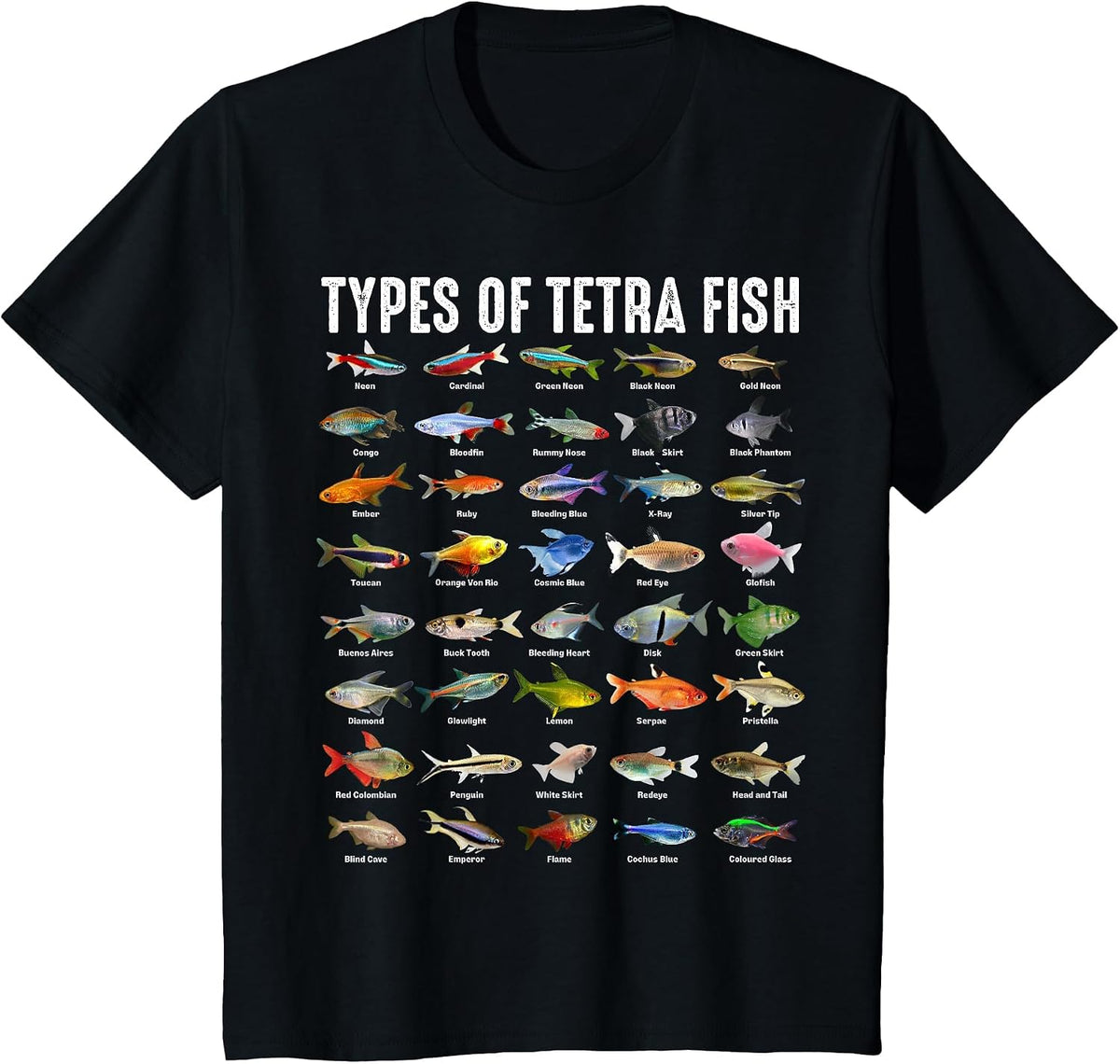 Types of Tetra Fish - Tetras Aquarium Fish Species Lover T-Shirt - Black