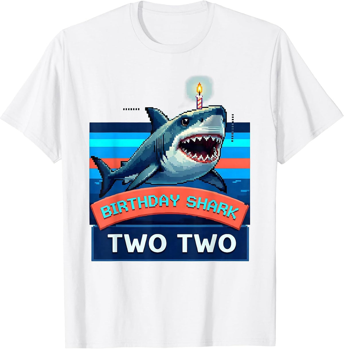 Men's Birthday Shark Two Two Pixel Art Kids Shark Party Age T-Shirt - White